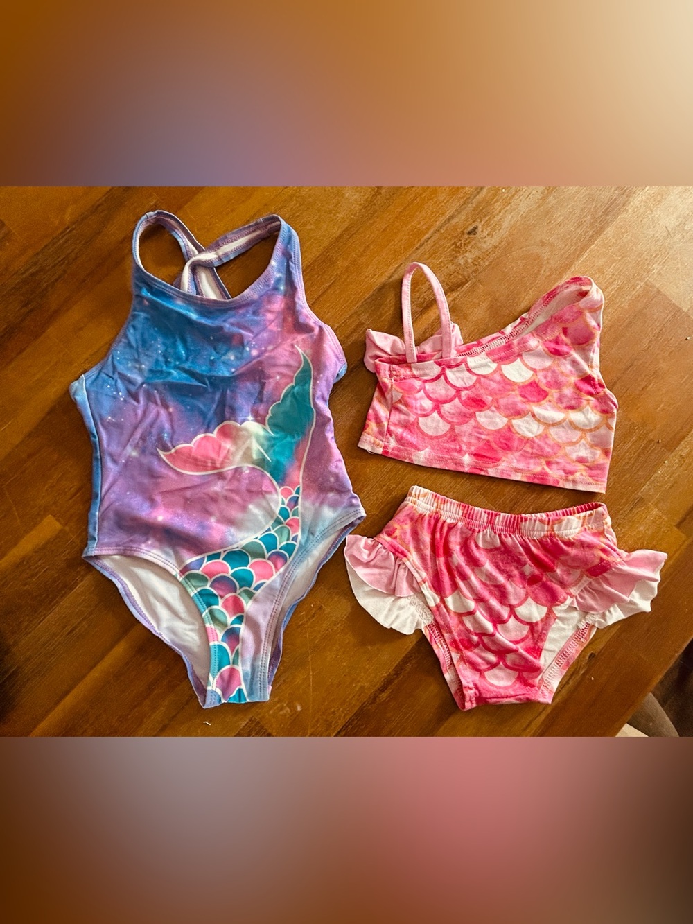 Girls Mermaid One-Piece & Two-Piece Swimsuit Set - Pink, Purple, Teal
